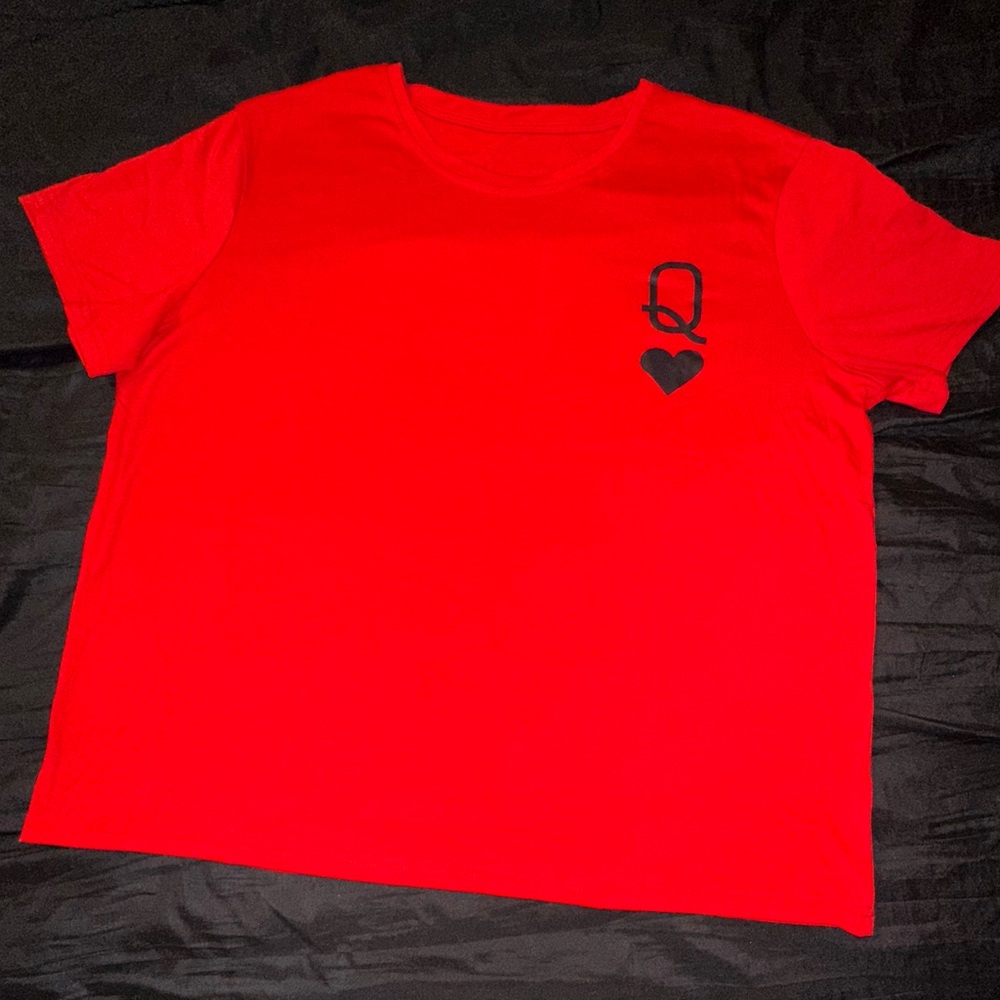 Red T-Shirt with Black Queen of Hearts Design